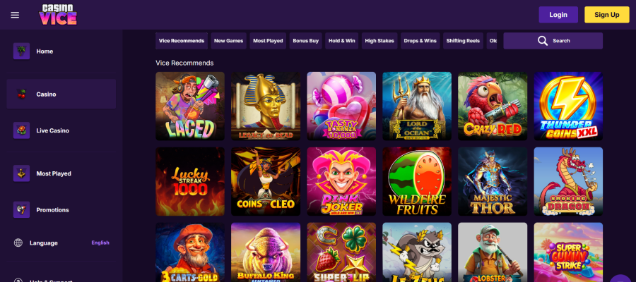 Casino Vice spellen zijn flink vertegenwoordigd