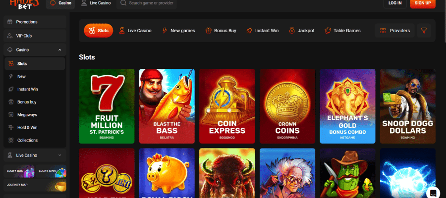 Spelaanbod bij Hades Bet