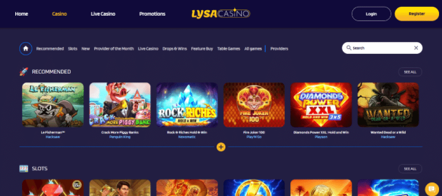 Spelaanbod bij Lysa casino is simpel, maar dikke prima