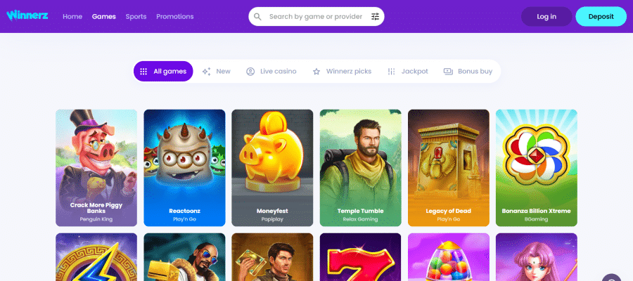 Spelaanbod bij het Winnerz online casino