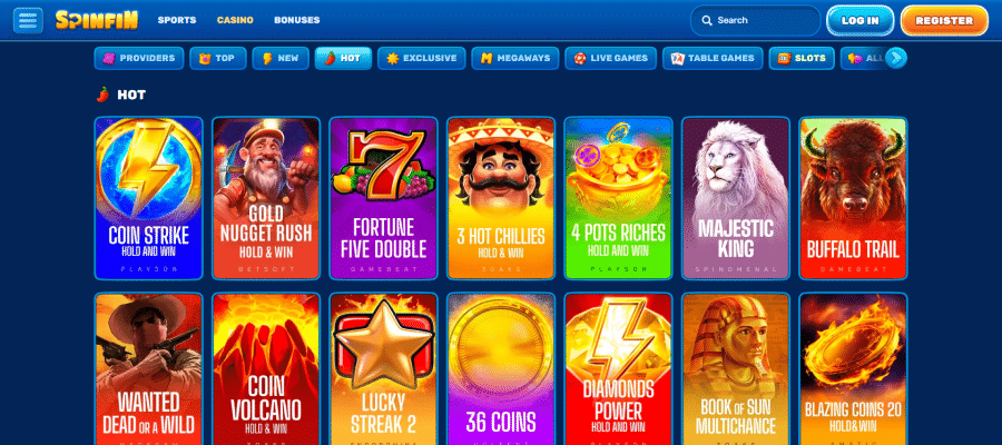 SpinFin spelaanbod tikt net geen 5.000 casino spellen aan