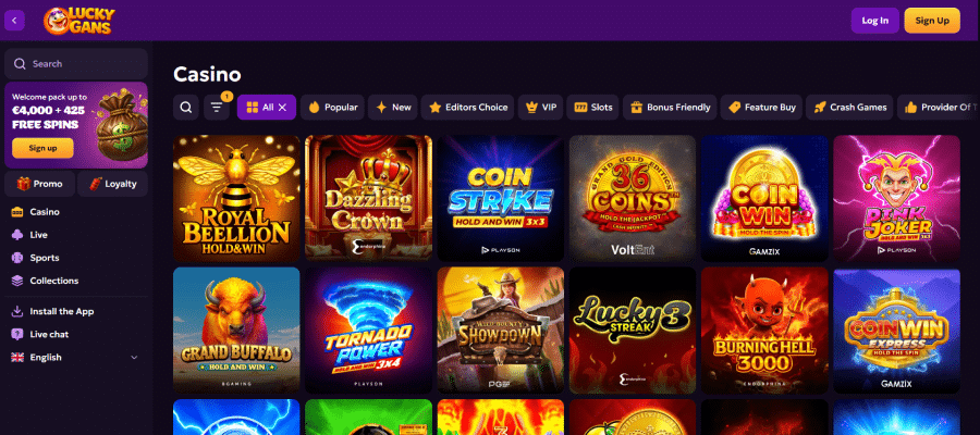 Luckygans casino spellen bestaan uit vrijwel alle bekende providers