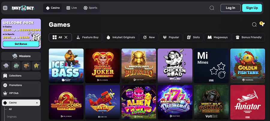 Casino spellen bij Inky