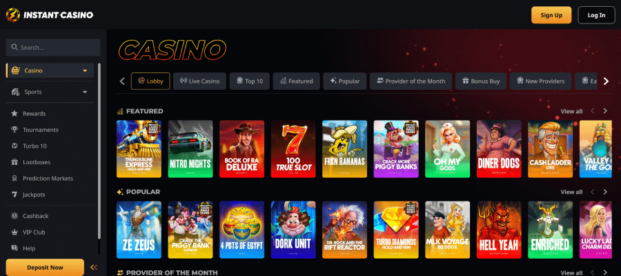 Instant casino spelaanbod is vrij uitgebreid